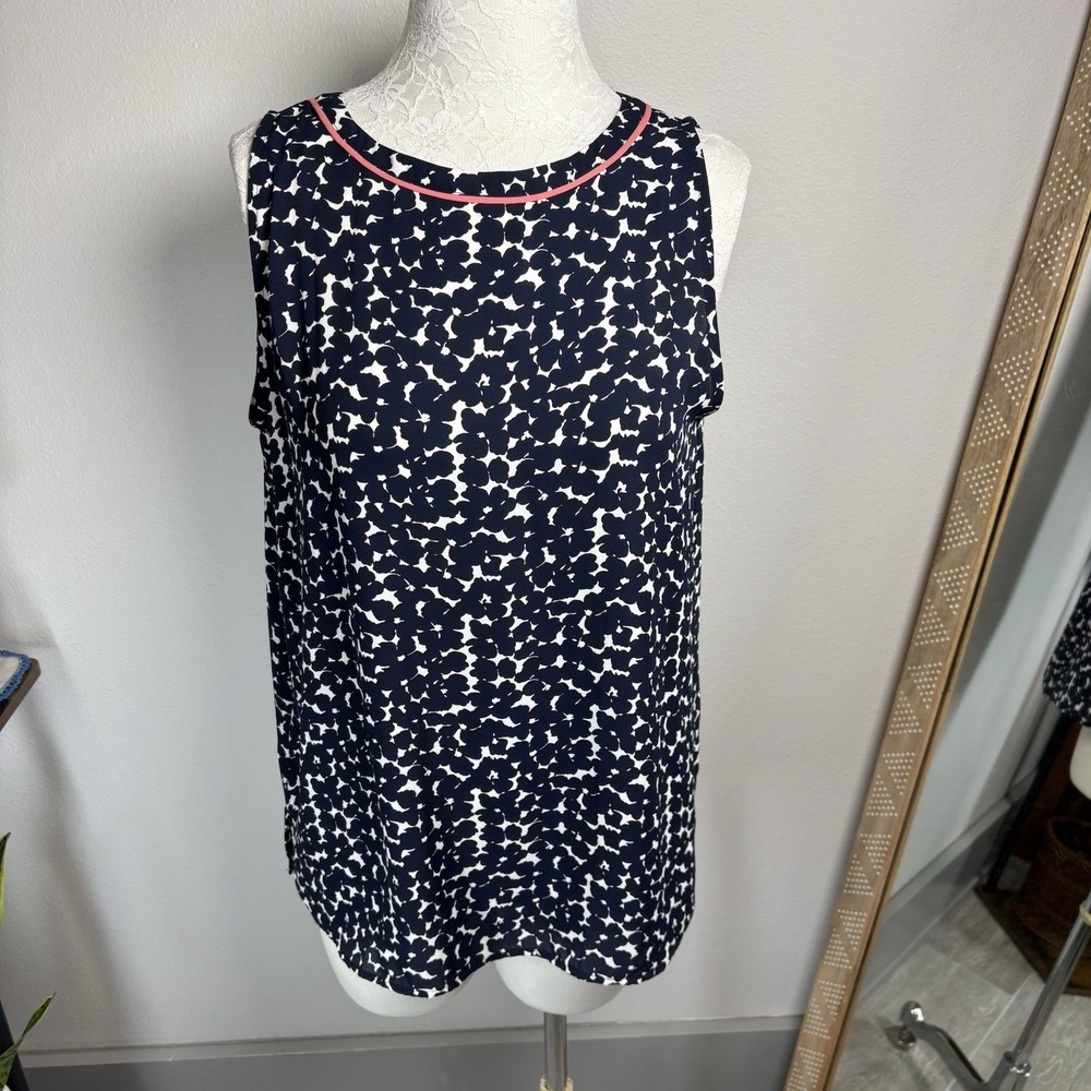 NWT LOFT Women M Navy Blue Shell Tank Top Floral Career Sleeveless Polyester